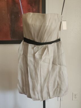 Vera Wang Lavender Label NWT Strapless Ivory Silk Cocktail Dress Black Sash